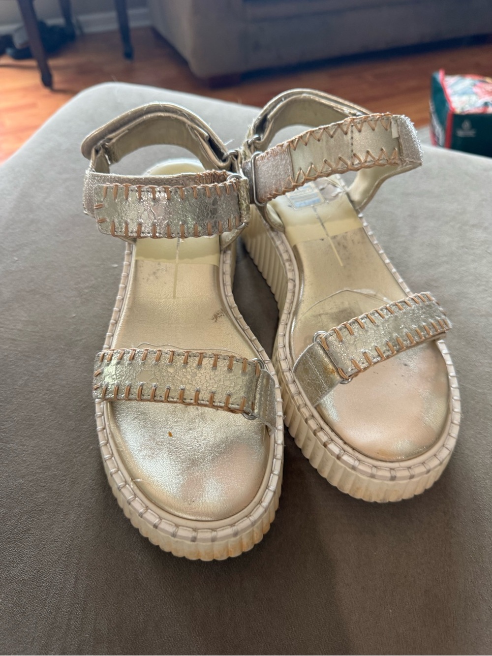Women's Metallic Gold Platform Velcro Sandals